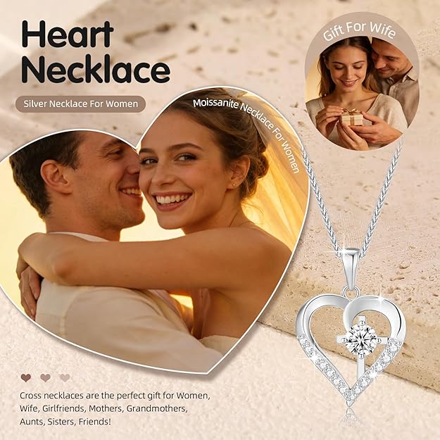 Moissanite Cross Necklace for Women in Light-Up Gift Box Heart Cross Jewelry 1CT Pendant for Women Gift Ideas2