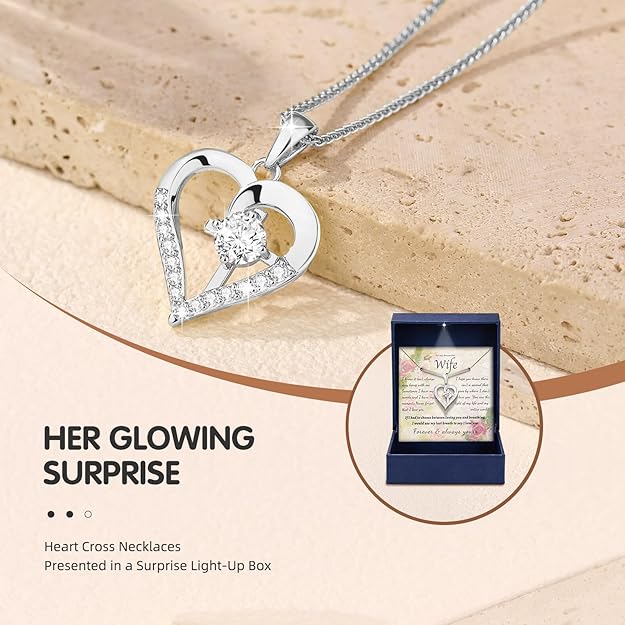 Moissanite Cross Necklace for Women in Light-Up Gift Box Heart Cross Jewelry 1CT Pendant for Women Gift Ideas4