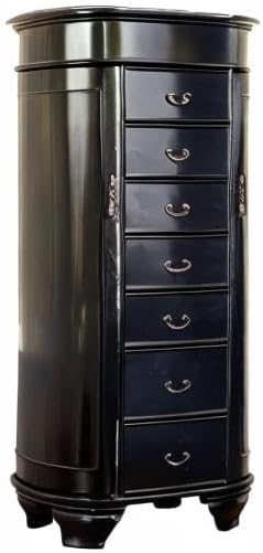 Hives and Honey Daley Oval Jewelry Armoire, Stylish Standing Organizer with Mirror, 7 Drawers, 20 Necklace Hooks, Anti-Tarnish Lining, Divided Storage, Black10