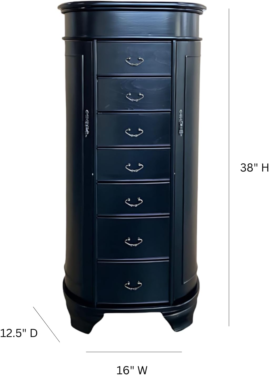 Hives and Honey Daley Oval Jewelry Armoire, Stylish Standing Organizer with Mirror, 7 Drawers, 20 Necklace Hooks, Anti-Tarnish Lining, Divided Storage, Black2
