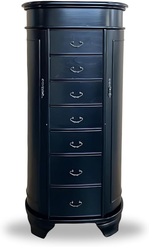 Hives and Honey Daley Oval Jewelry Armoire, Stylish Standing Organizer with Mirror, 7 Drawers, 20 Necklace Hooks, Anti-Tarnish Lining, Divided Storage, Black5
