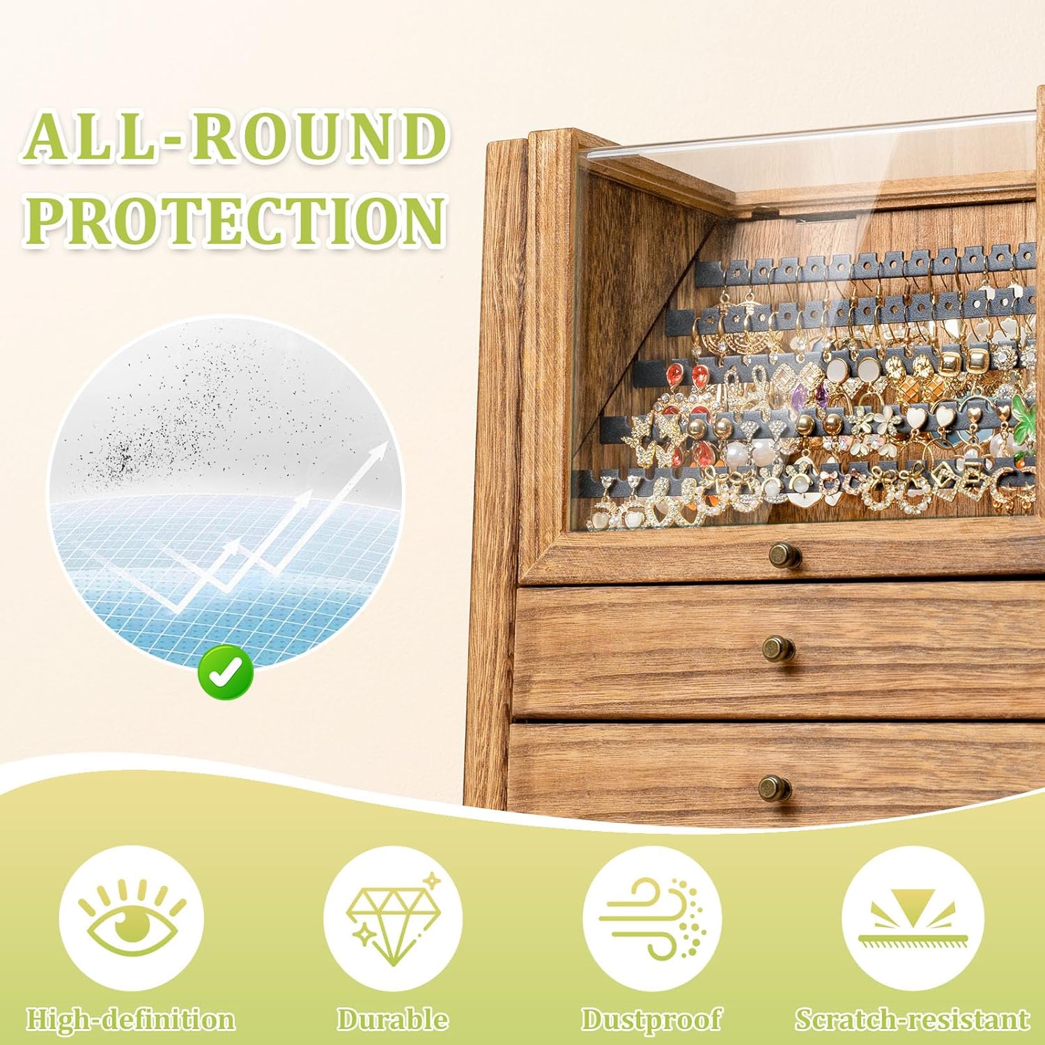 Jewelry Box Organizer, Rustic Wooden Jewelry Boxes for Women Girls, Large Storage Earring Holder Organizer Display for Earrings Necklaces Rings Bracelets (Rustic Brown)4