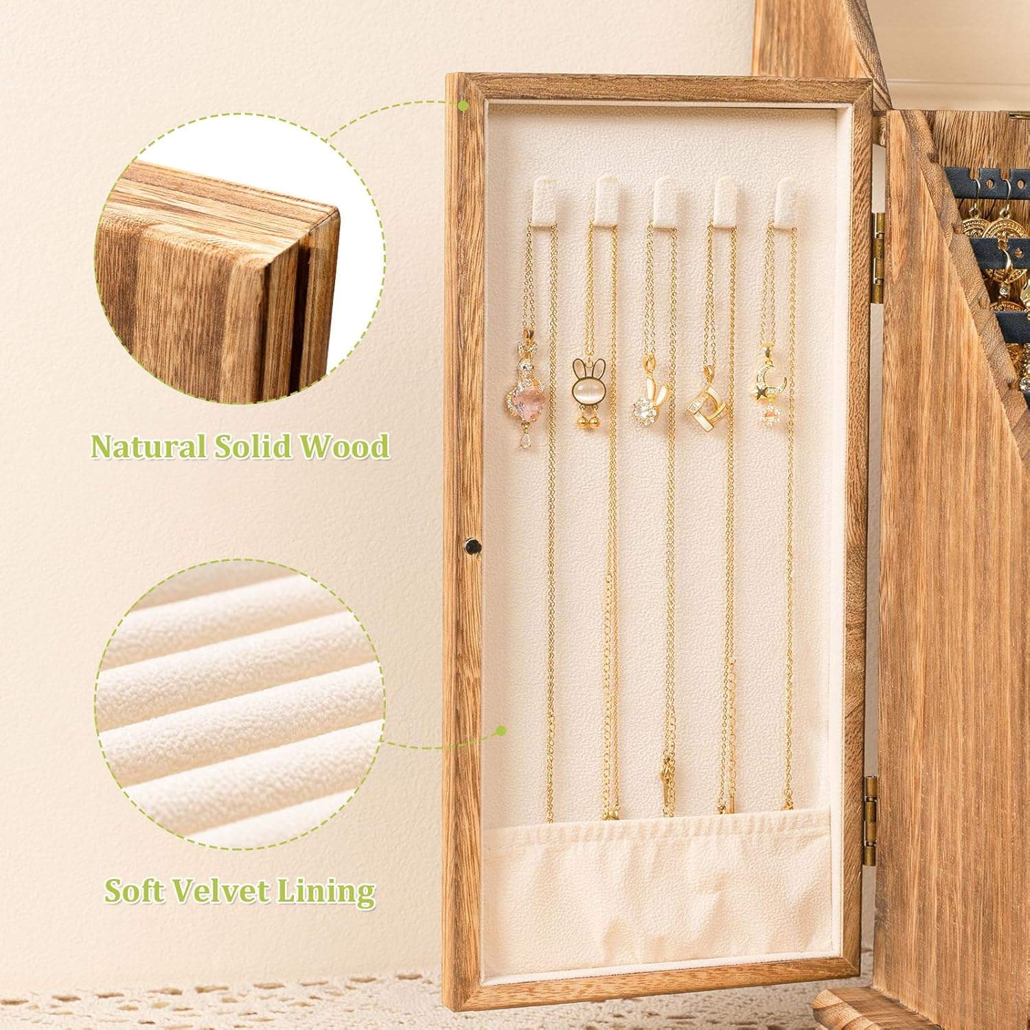 Jewelry Box Organizer, Rustic Wooden Jewelry Boxes for Women Girls, Large Storage Earring Holder Organizer Display for Earrings Necklaces Rings Bracelets (Rustic Brown)6